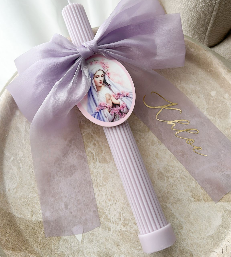 Lilac Ribbed Candle with Chiffon Bow