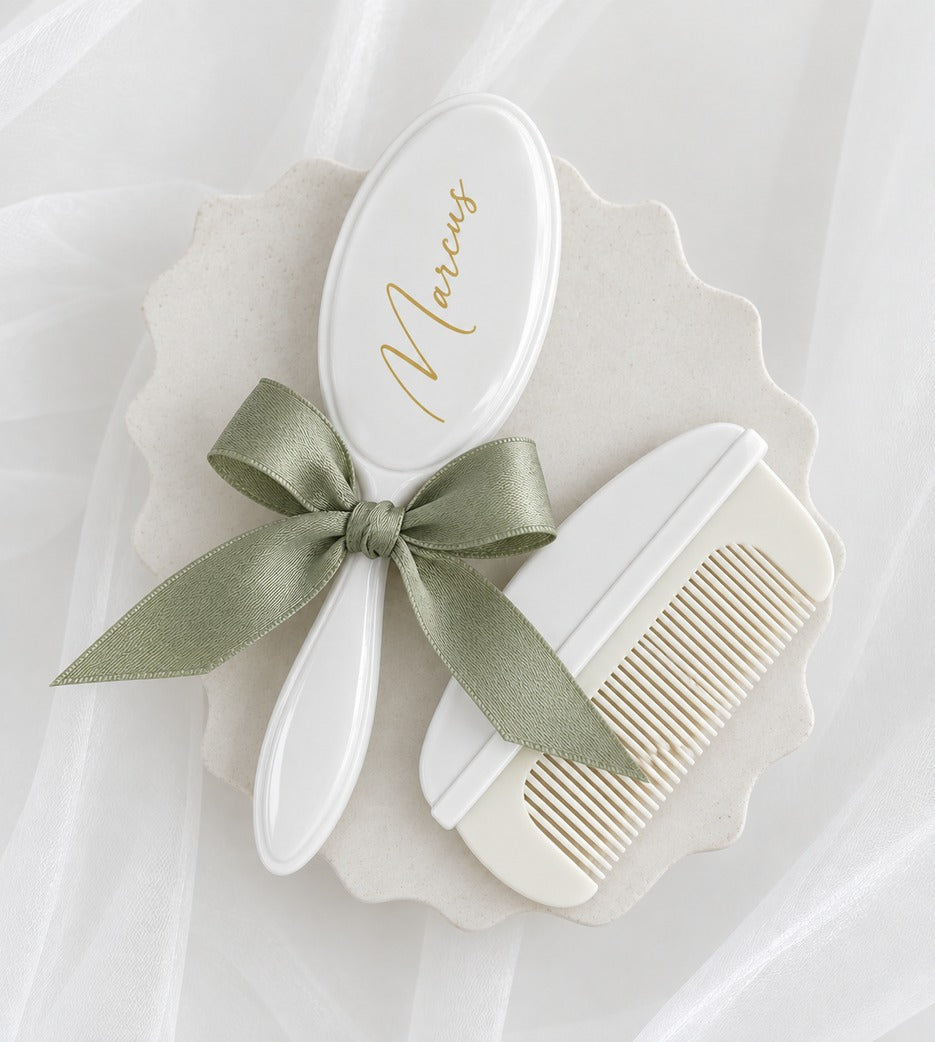 White Metal Brush and Comb Set