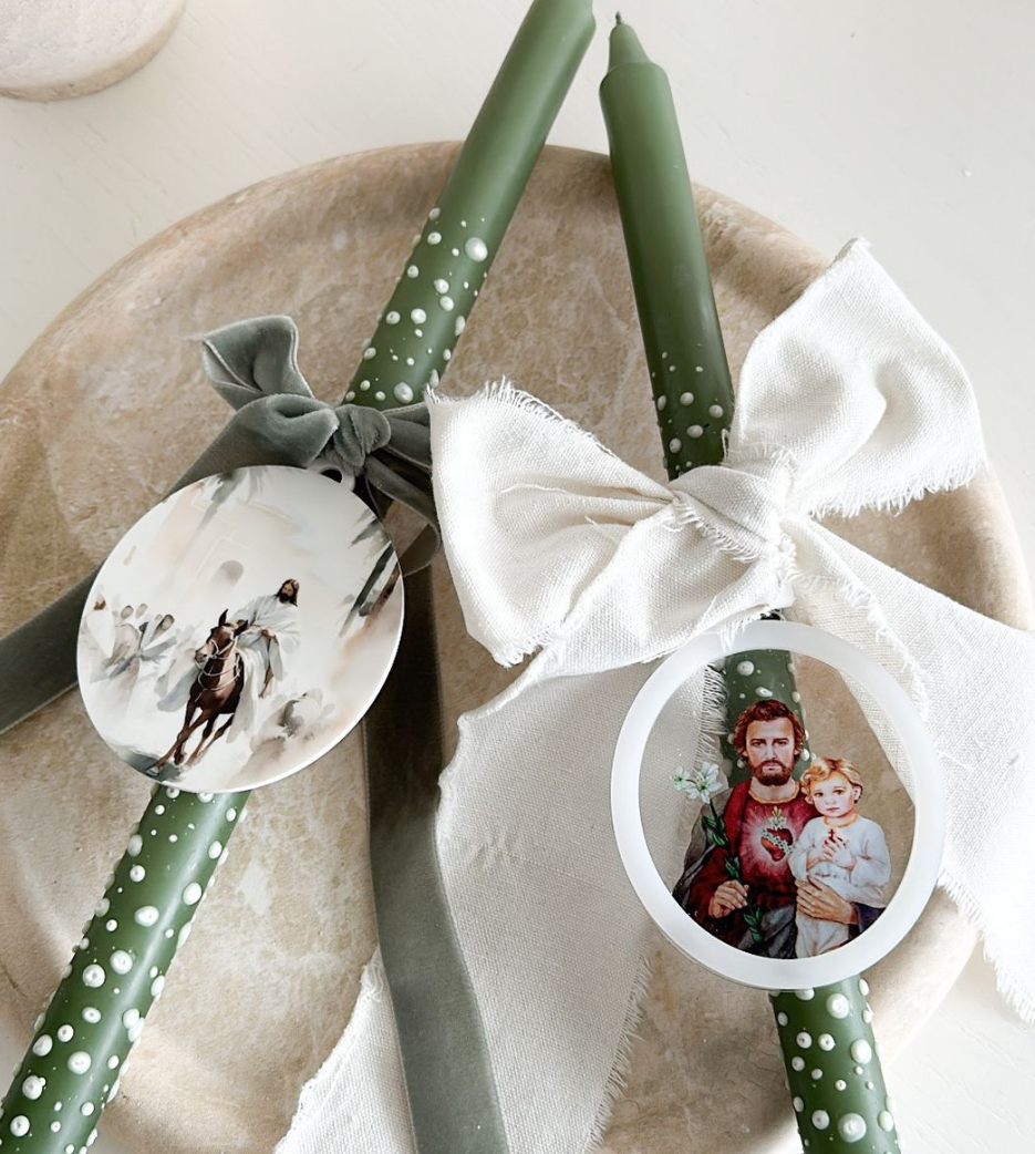 Green Speckled 40cm Candle