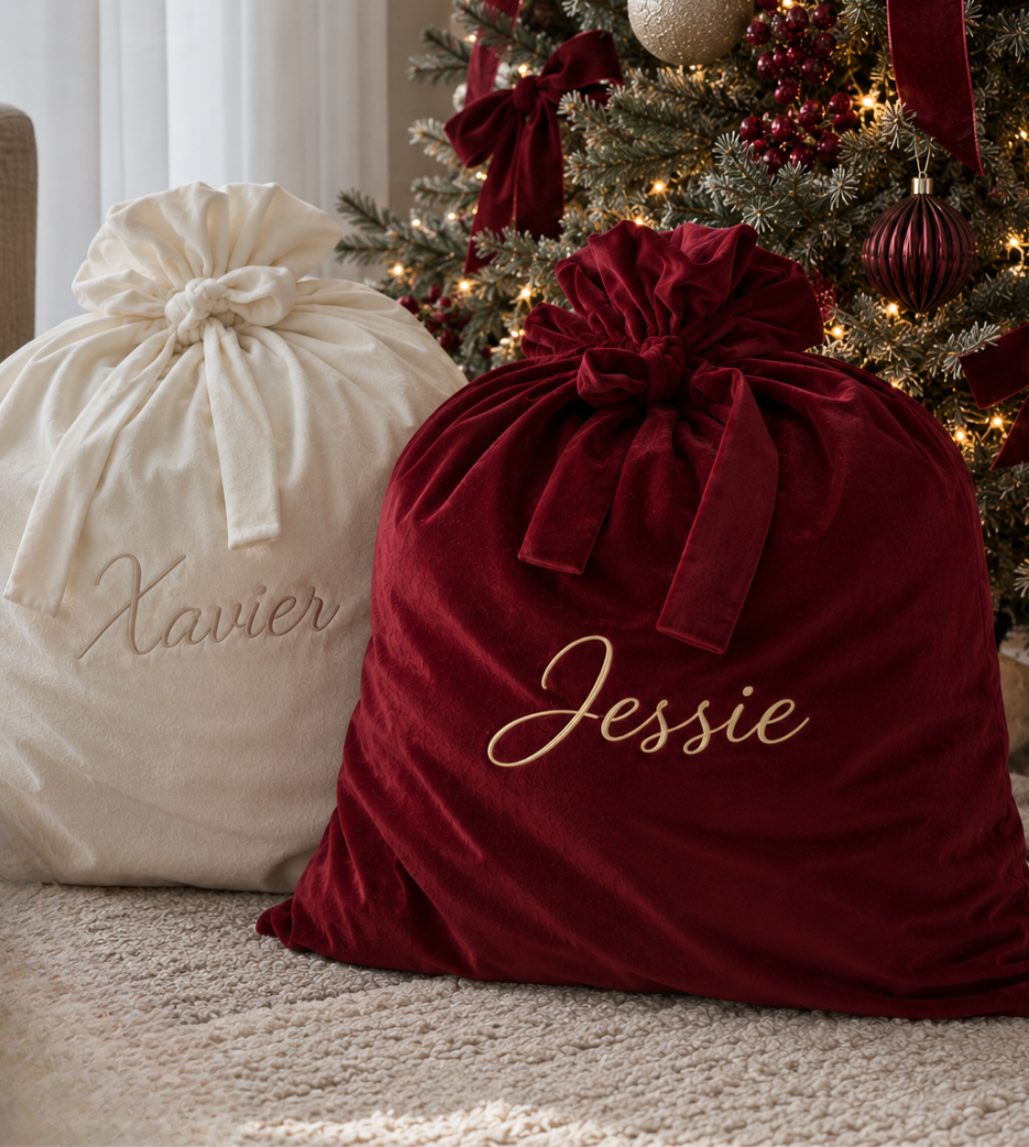 Embroidered Velvet Bow Christmas Sack