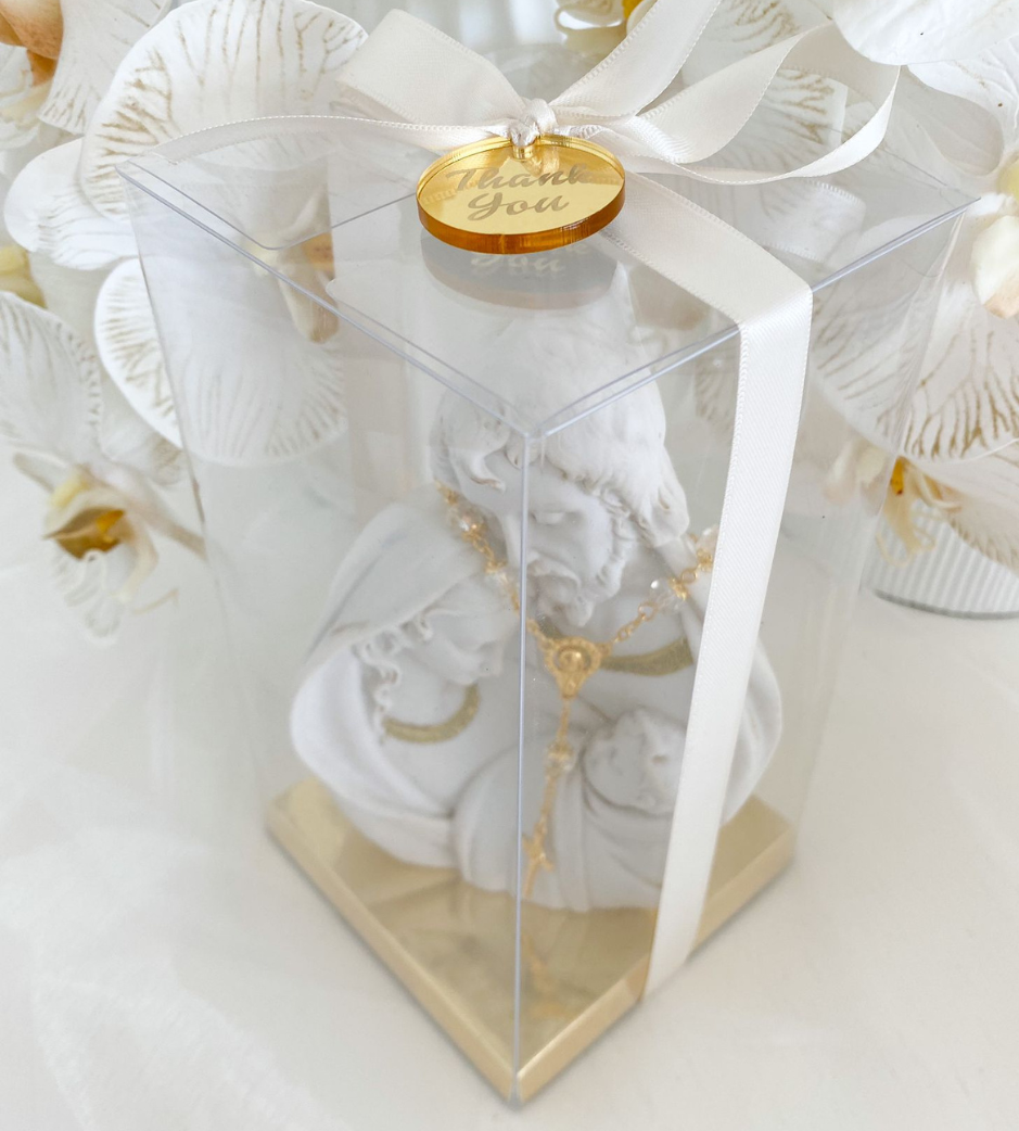 Boxed Holy Family Statue with Rosary