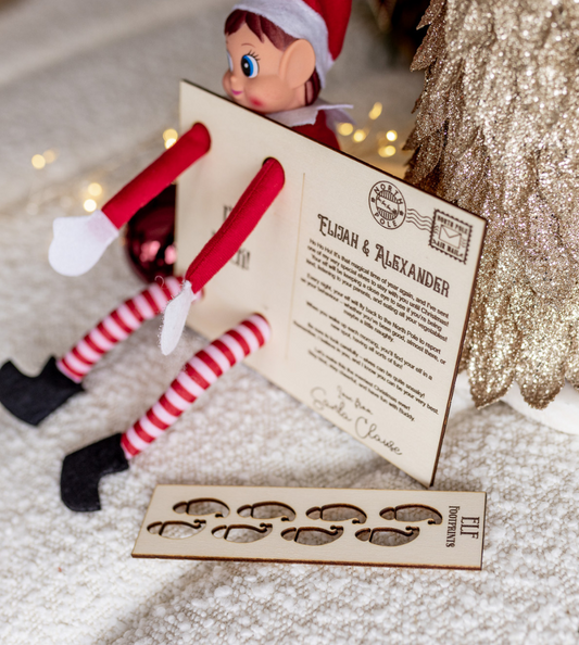 Personalised Elf Arrival Postcard and Elf Footprints Set