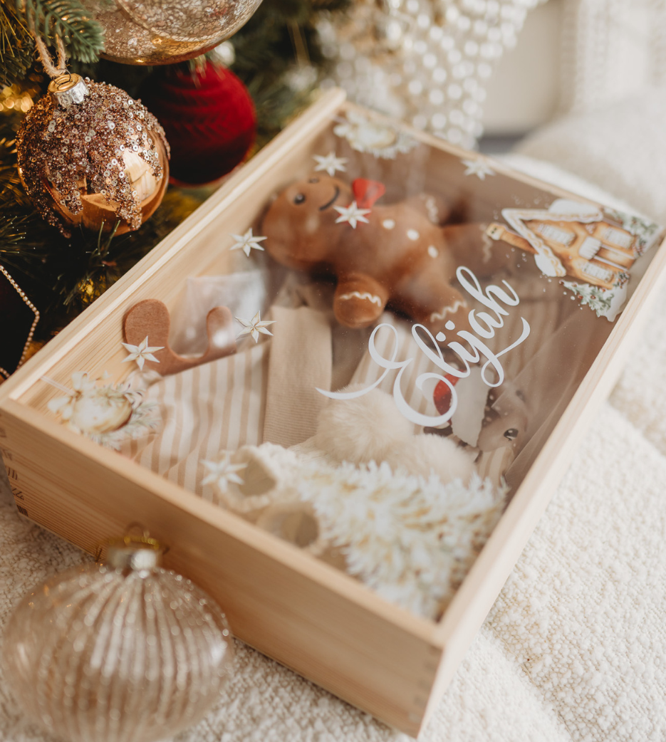 Personalised Wooden Christmas Keepsake Box with Clear Lid