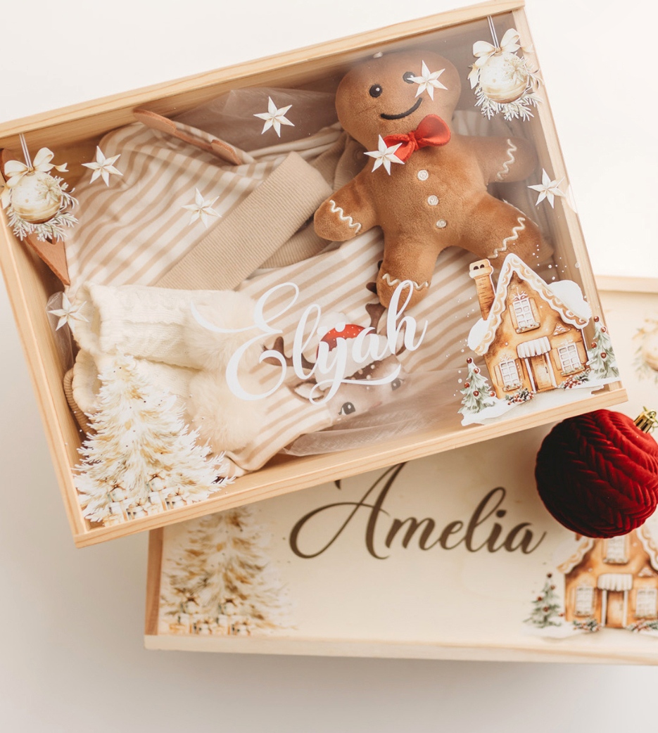 Personalised Wooden Christmas Keepsake Box with Clear Lid