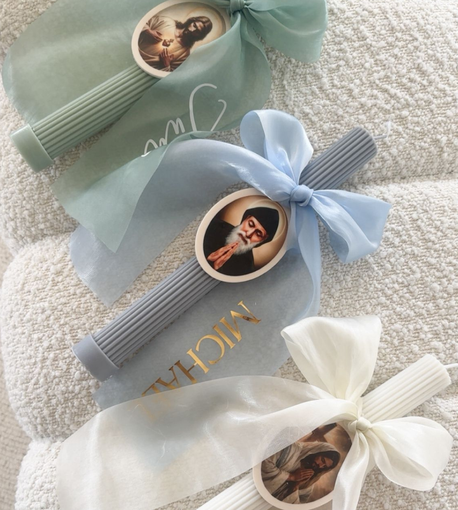 Ribbed Candles with Chiffon Bow