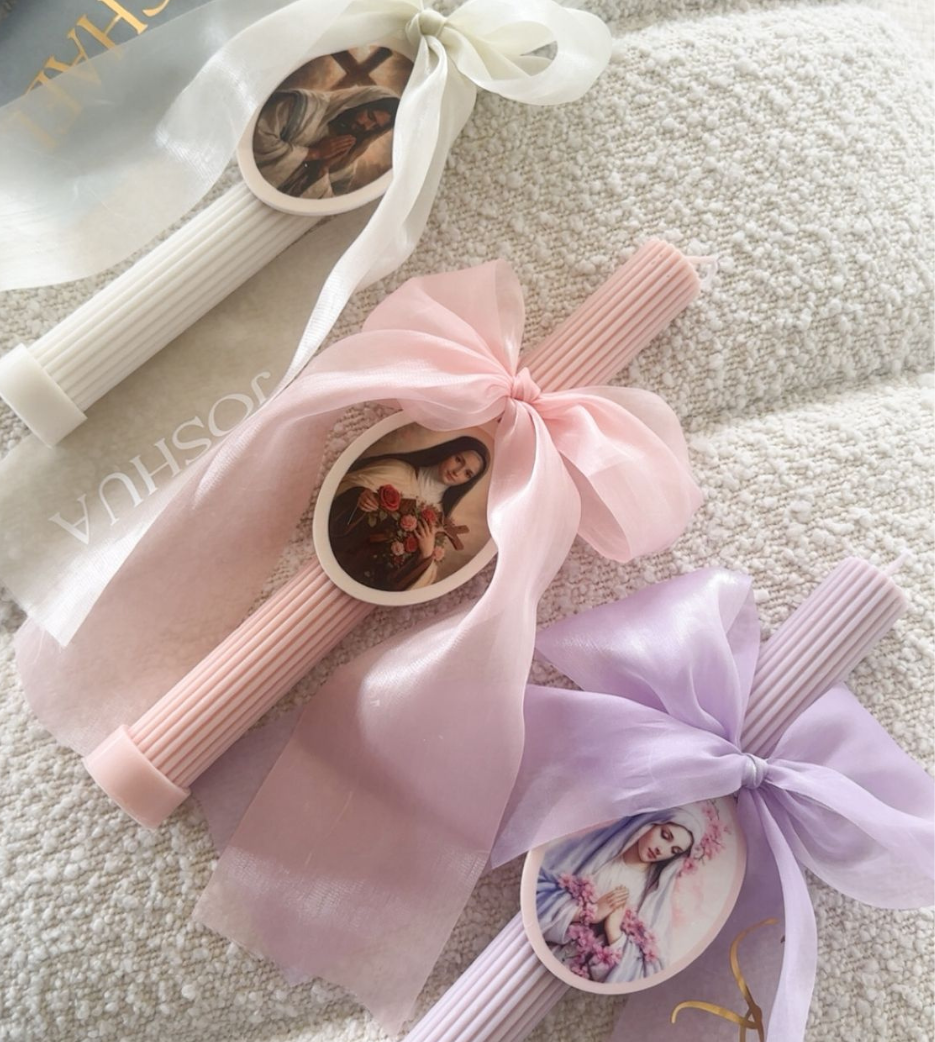 Ribbed Candles with Chiffon Bow