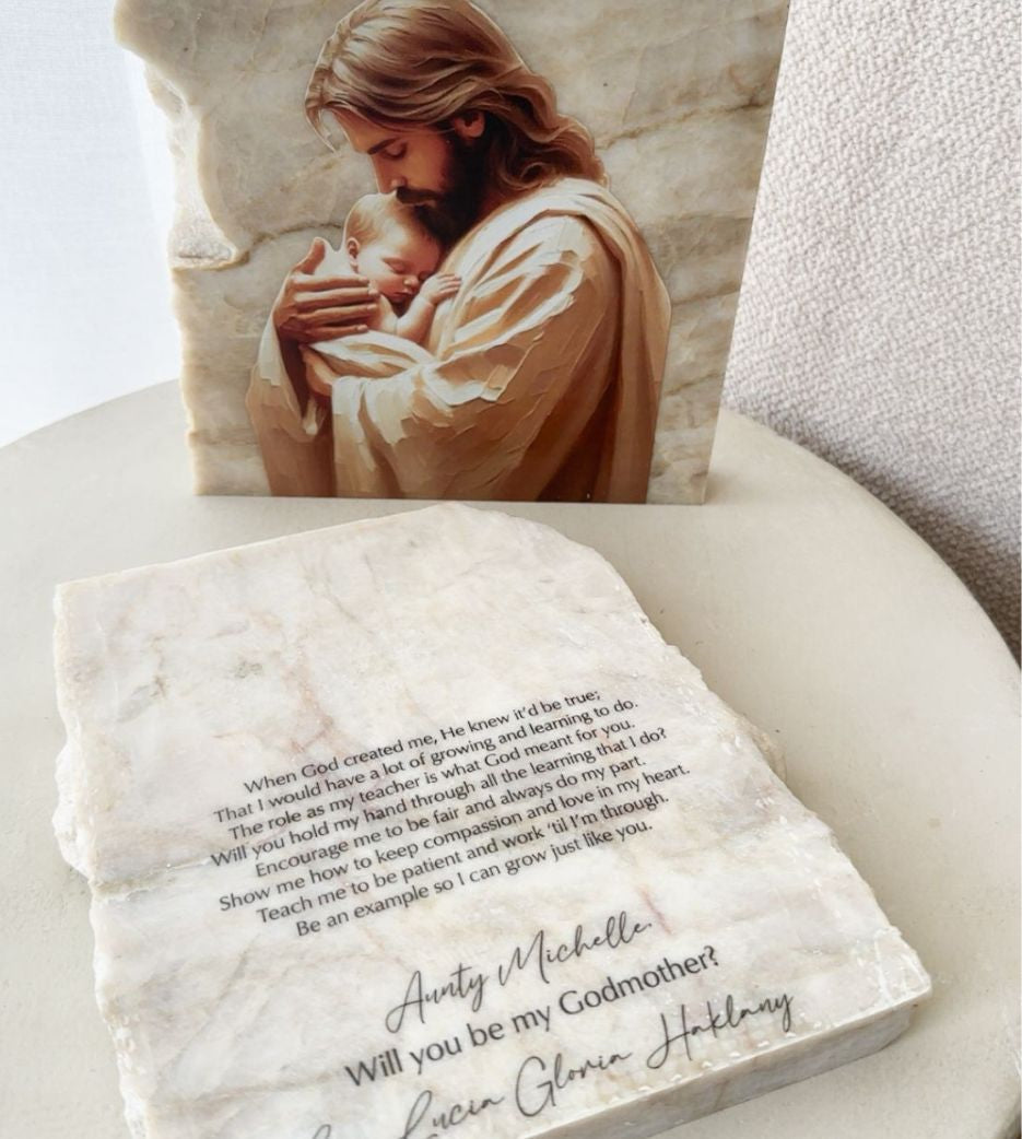 Neutral Marble Godparent Proposal Stones