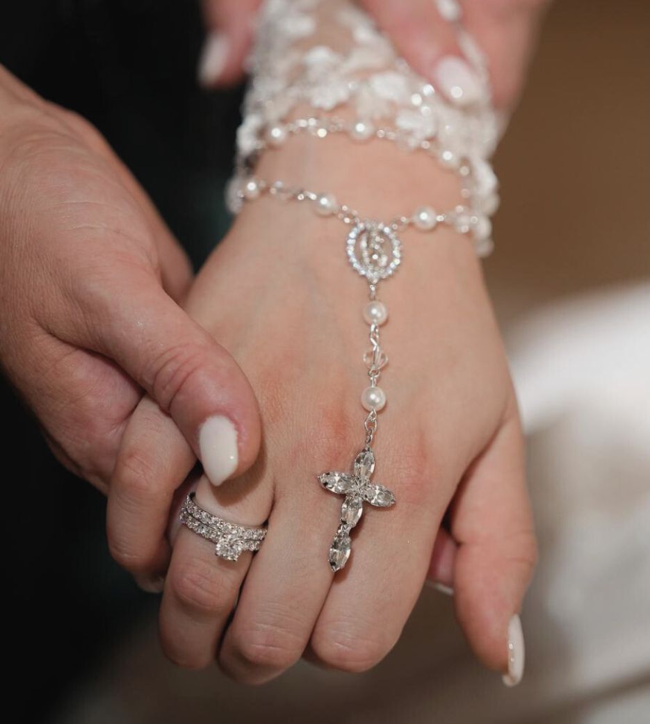 Bridal Wrist Rosary with Crystal Cross