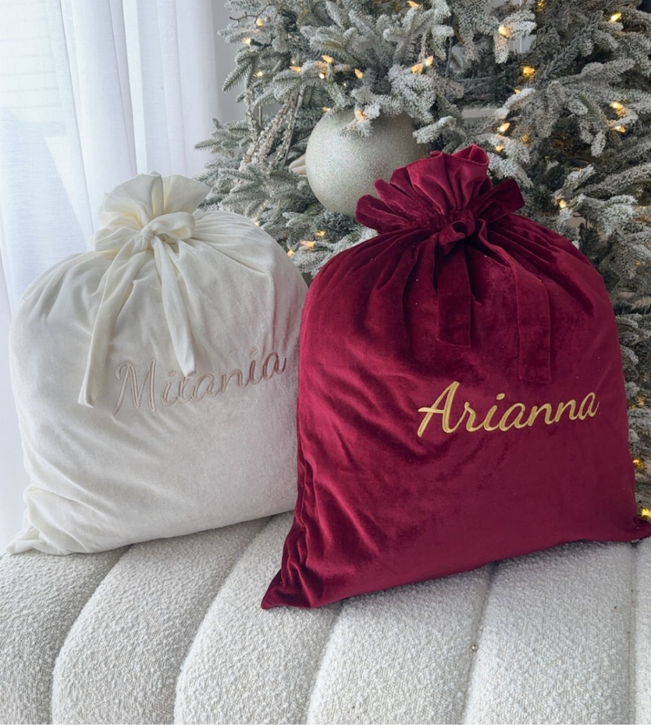 Embroidered Velvet Bow Christmas Sack