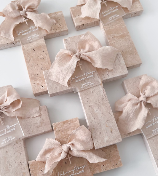 Travertine Cross with Acrylic Tag (2 sizes)