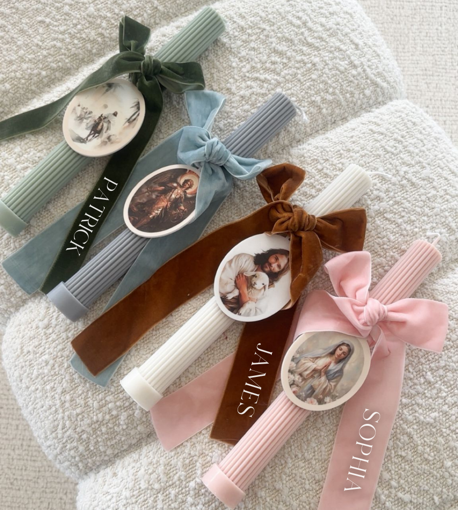 Ribbed Candles with Velvet Bow