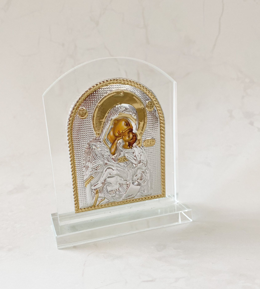 Orthodox Holy Mother Mary & Jesus Glass Plaques