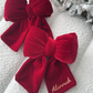 Embroidered  Red Plush Velvet Bow