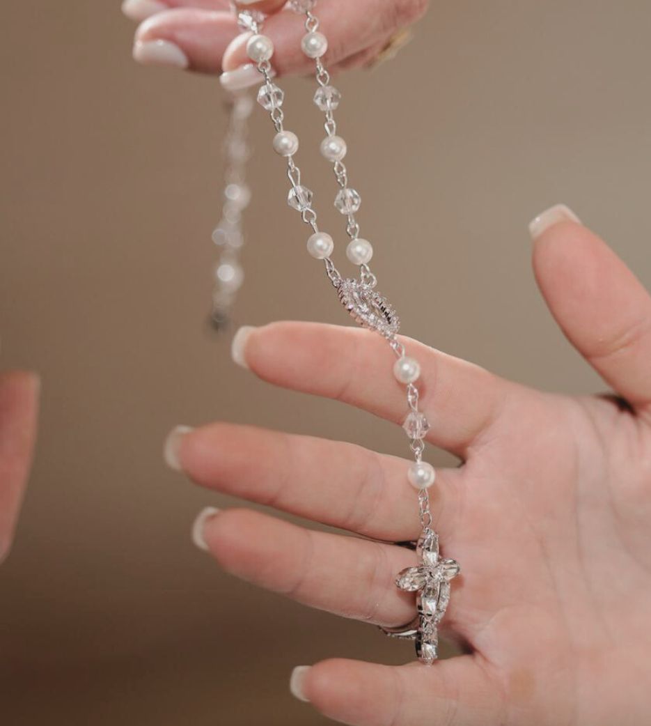 Bridal Wrist Rosary with Crystal Cross