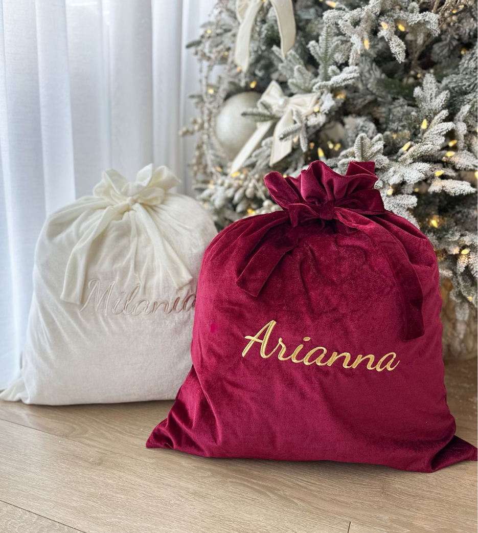 Embroidered Velvet Bow Christmas Sack