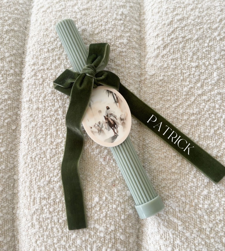 Ribbed Candles with Velvet Bow