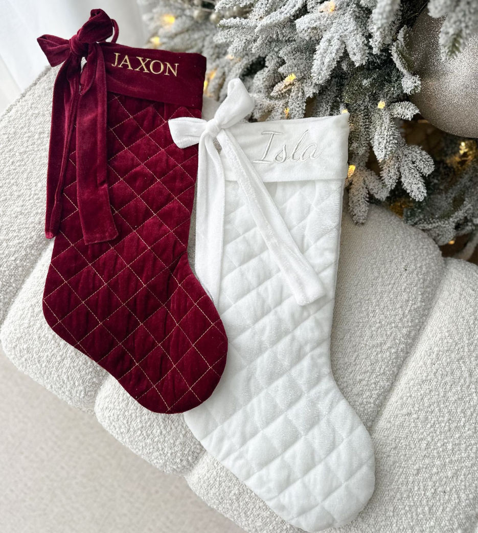 NEW Bow Velvet Personalised Christmas Stocking