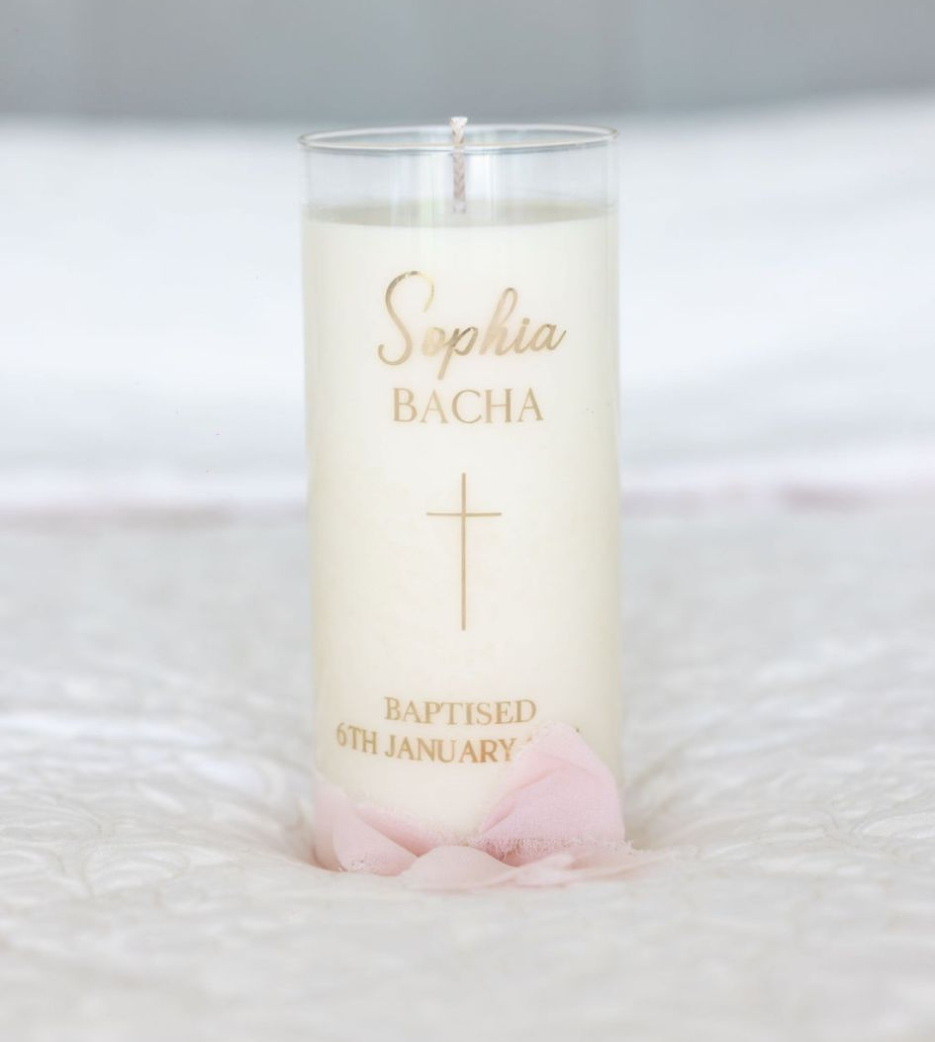 Glass Jar Christening Candle