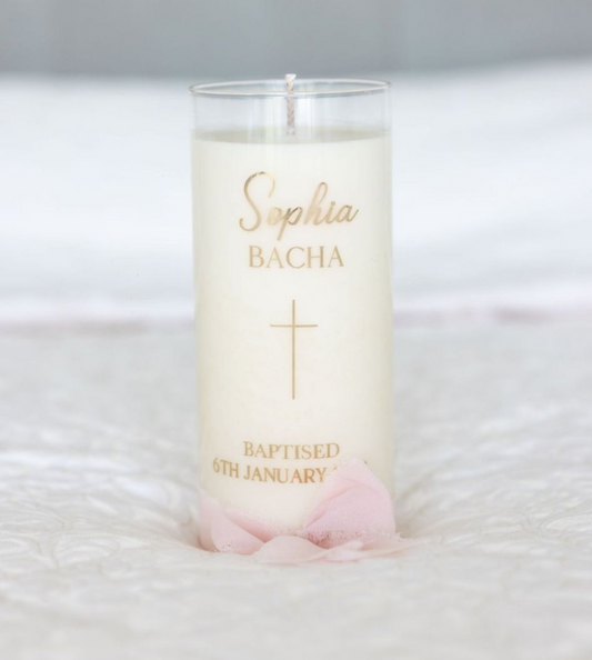 Glass Jar Christening Candle