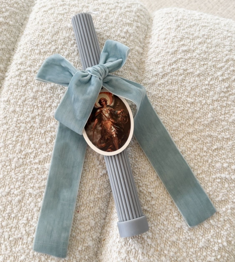 Ribbed Candles with Velvet Bow