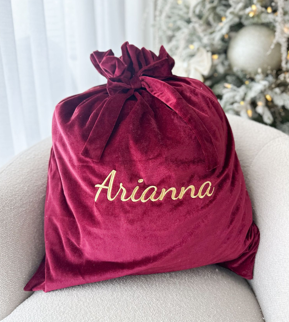 Embroidered Velvet Bow Christmas Sack