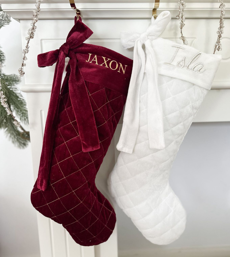 NEW Bow Velvet Personalised Christmas Stocking
