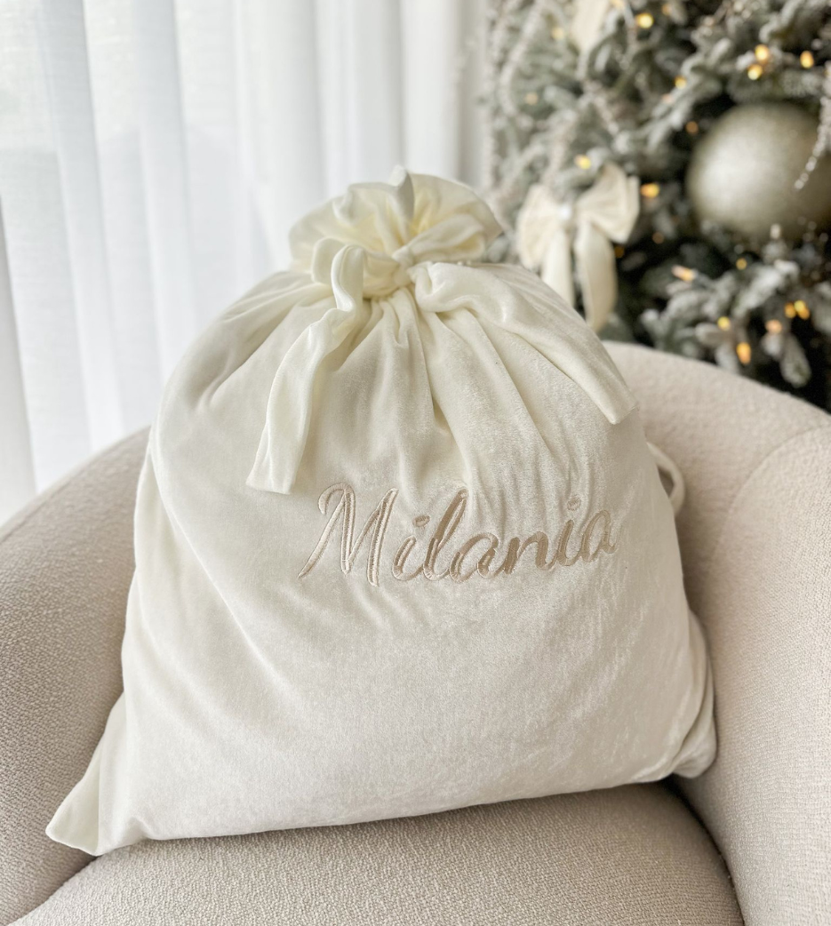 Embroidered Velvet Bow Christmas Sack