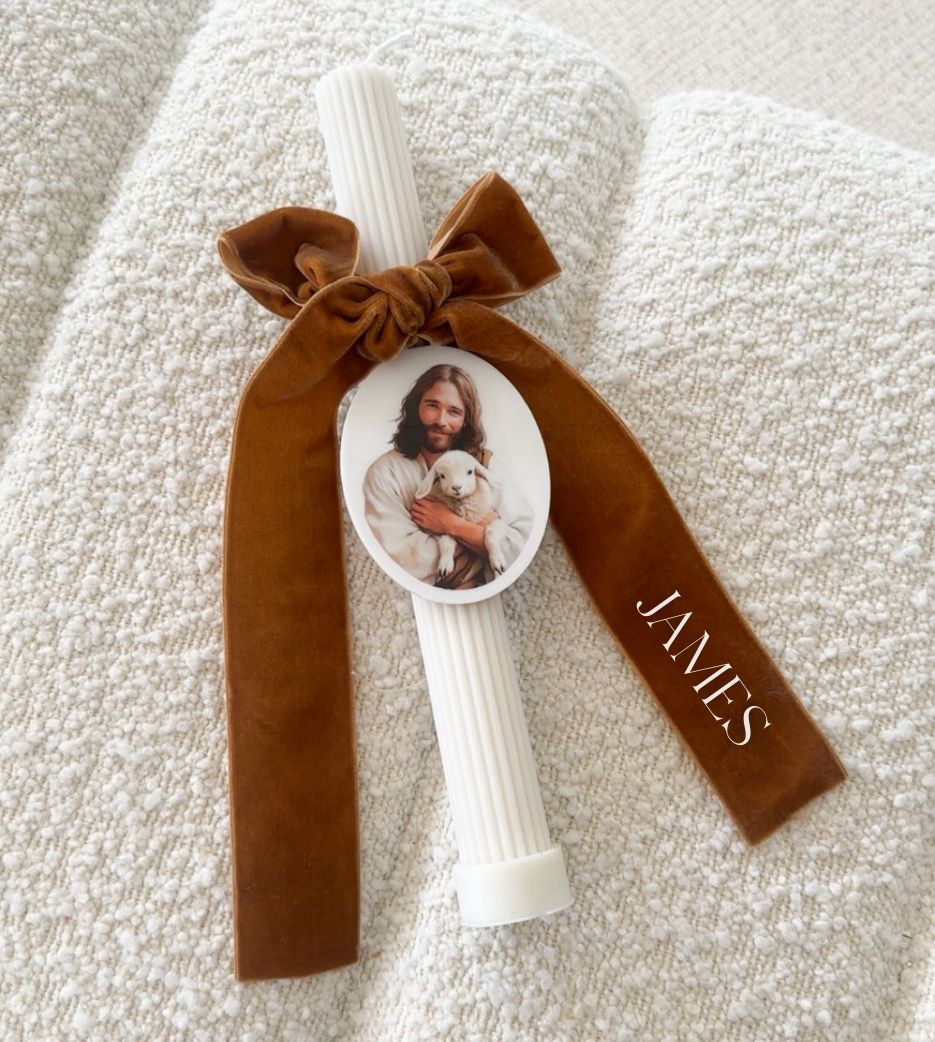 Ribbed Candles with Velvet Bow