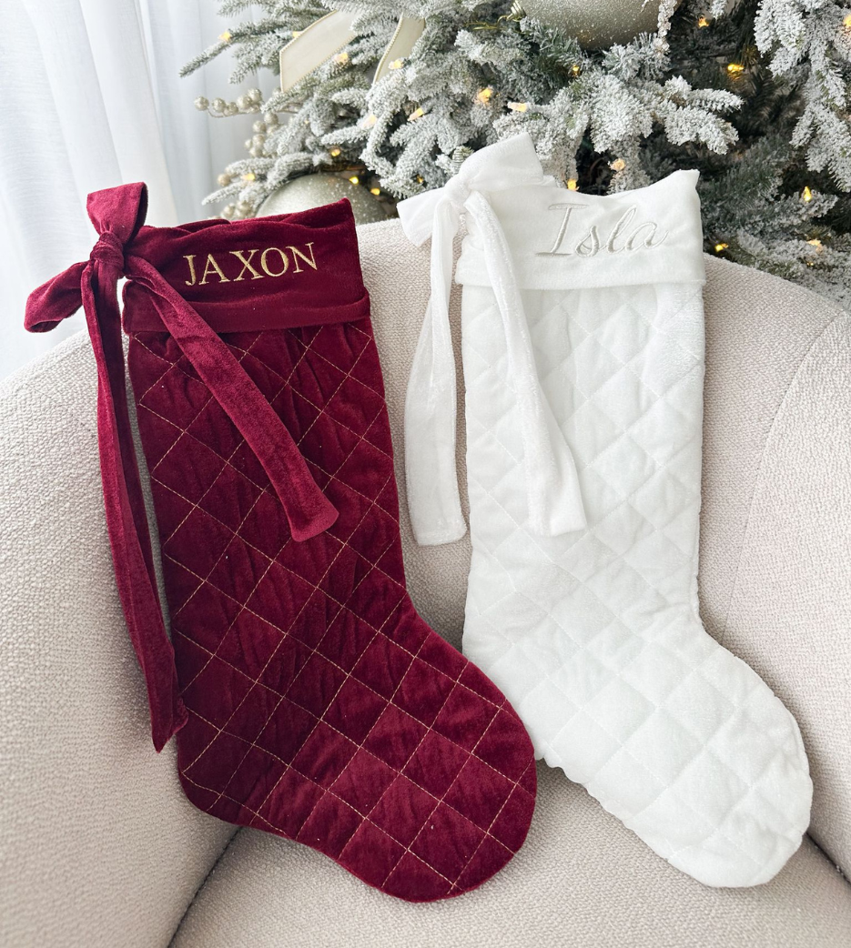 NEW Bow Velvet Personalised Christmas Stocking