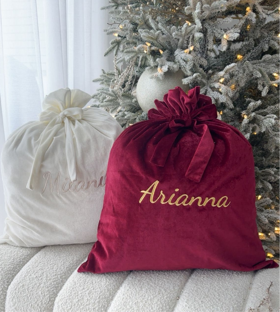 Embroidered Velvet Bow Christmas Sack
