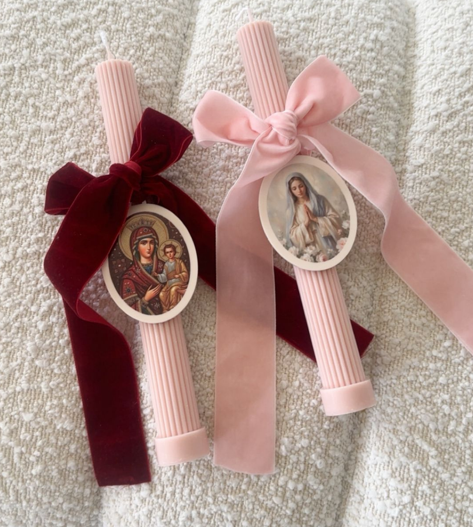 Ribbed Candles with Velvet Bow