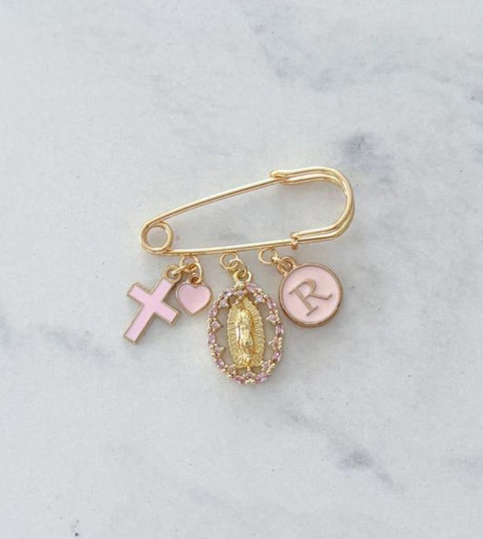 Pink Immaculate Mary Pin with Initial
