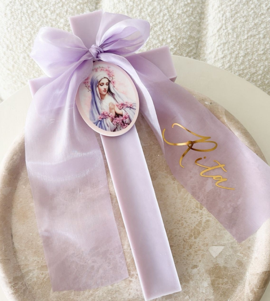 Purple Cross Candle with Chiffon Bow