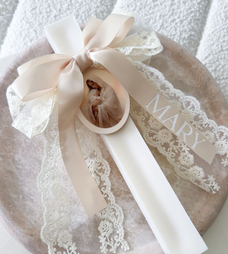 Lace Bow Cross Candle