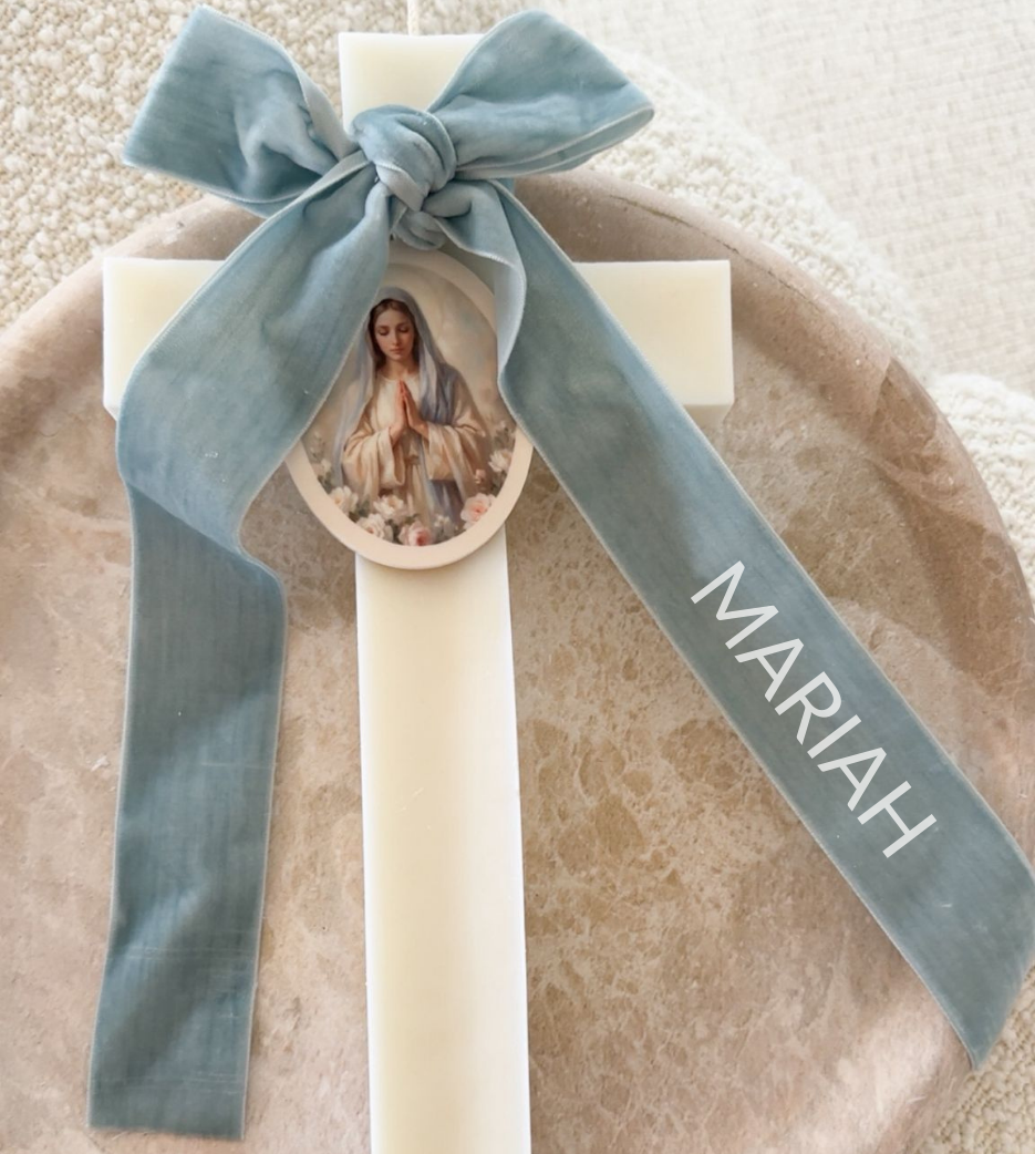 Ivory Velvet Bow Cross Candles