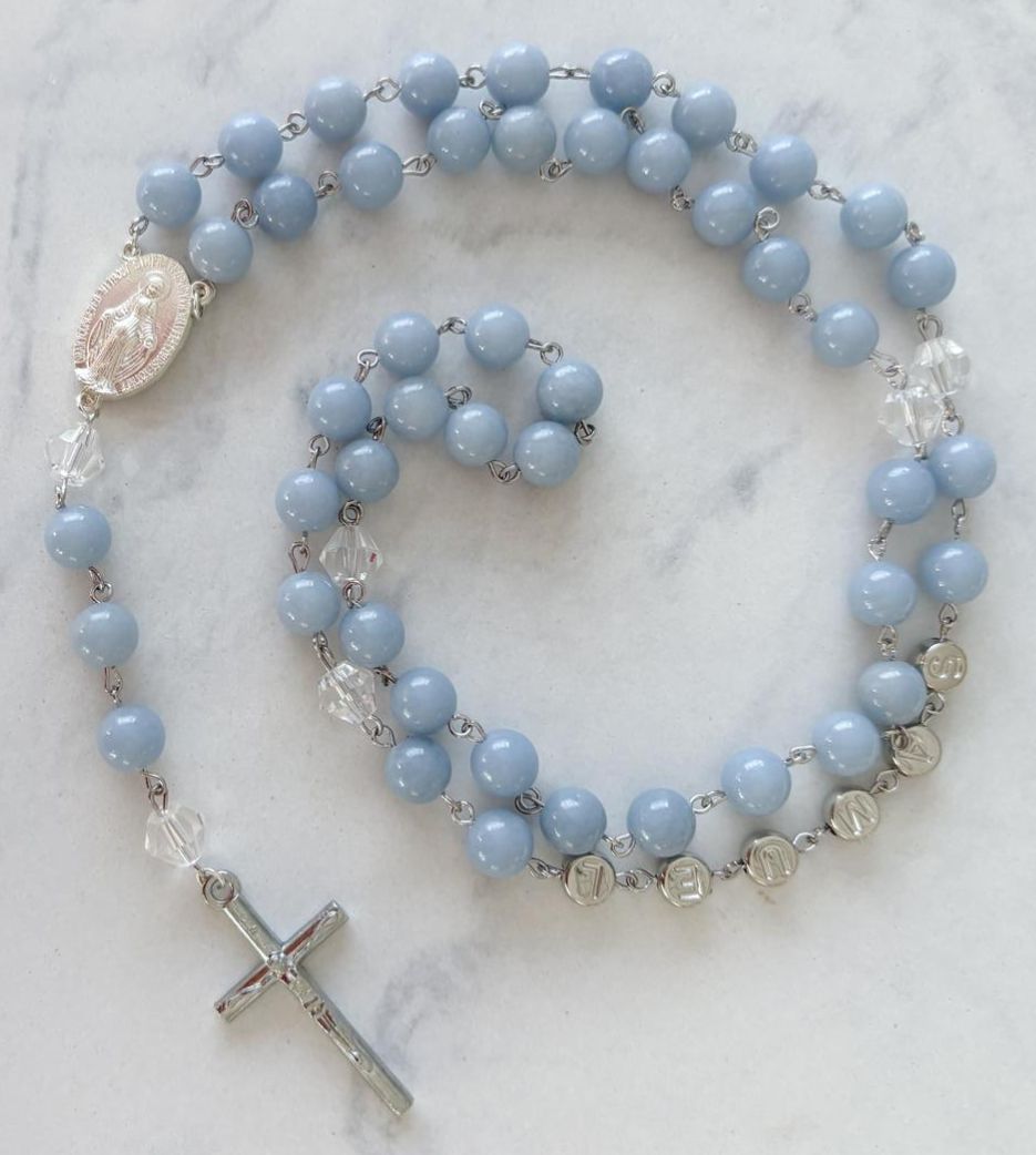 Blue Angelite Stone Personalised Rosary