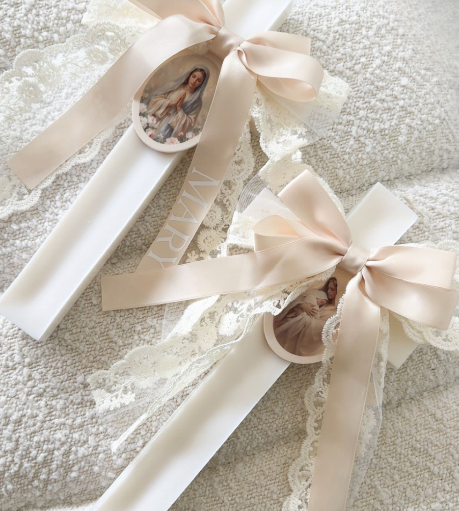 Lace Bow Cross Candle
