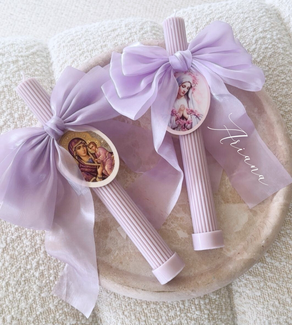 Lilac Ribbed Candle with Chiffon Bow