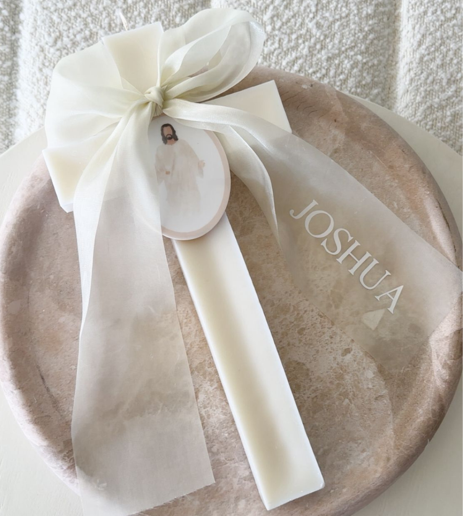 Ivory Cross Candle with Chiffon Bow