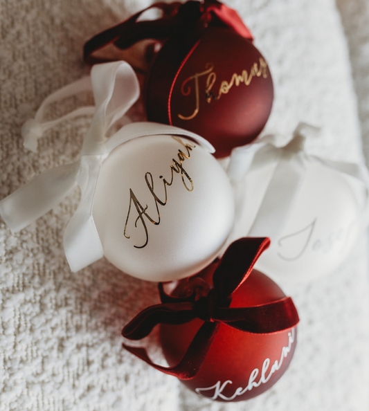 Personalised Velvet Bow Glass Baubles