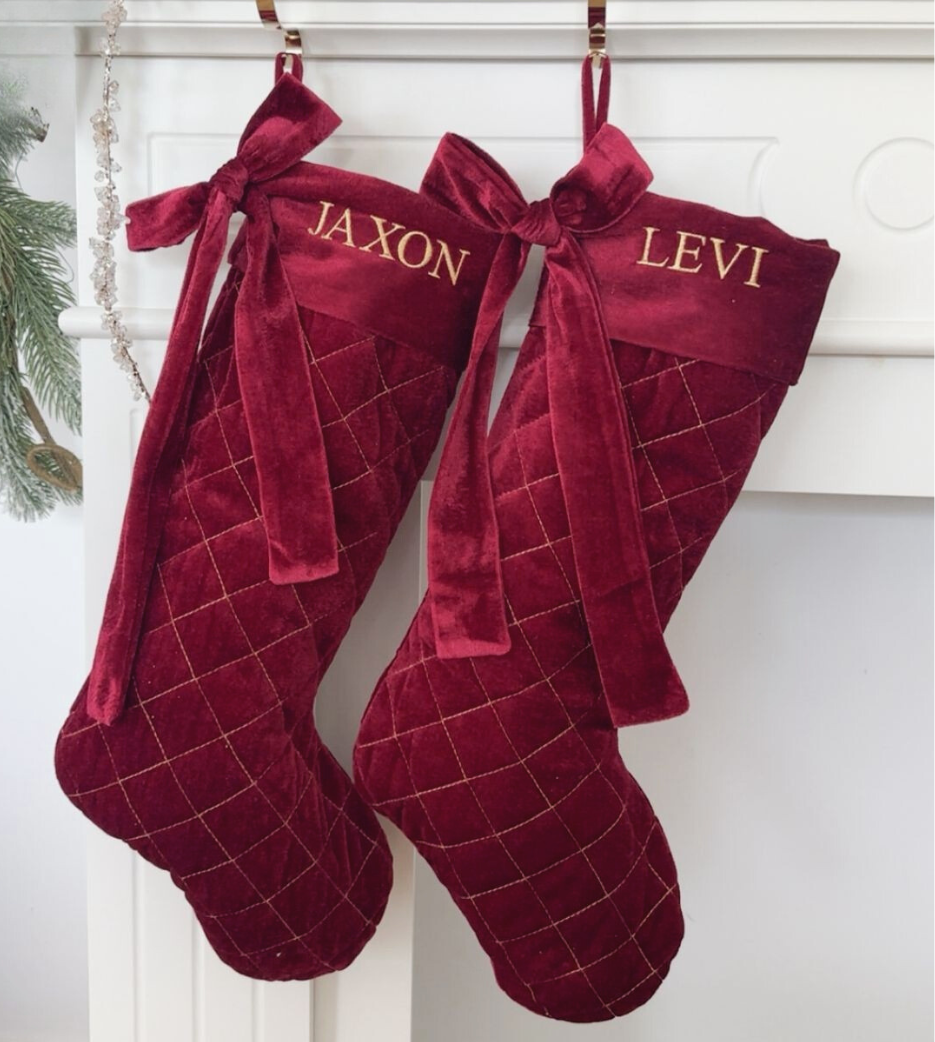 NEW Bow Velvet Personalised Christmas Stocking