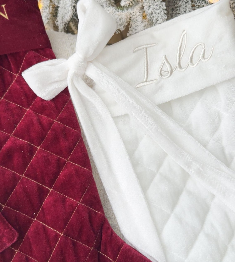 NEW Bow Velvet Personalised Christmas Stocking