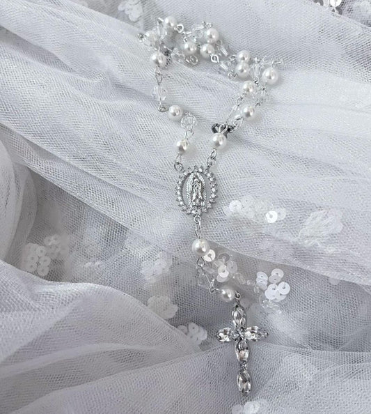 Bridal Wrist Rosary with Crystal Cross