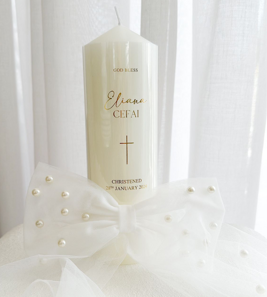 Baptism Candle with Pearl Bow