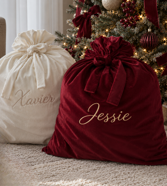 Embroidered Velvet Bow Christmas Sack