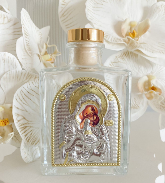 Gold Orthodox Holy Mother Mary & Jesus Glass Bottle